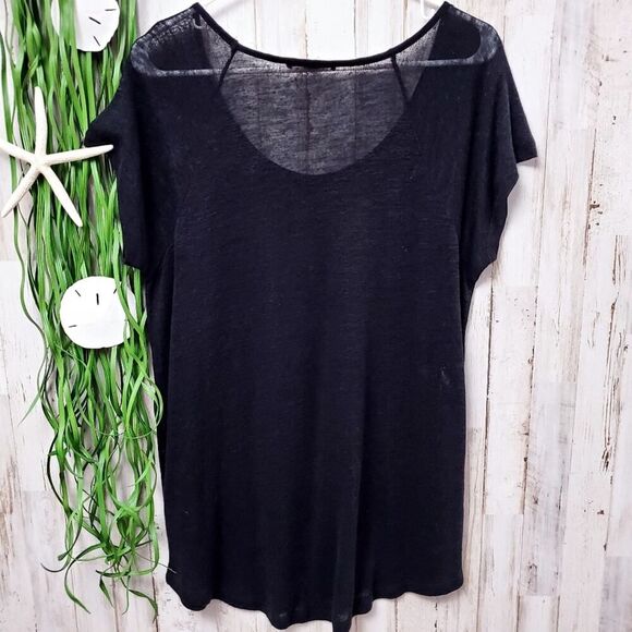 Cable and Gauge Embellished Burn Out Top Black Size Large - Picture 2 of 6